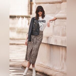 Mint Velvet Brown Leopard Print Denim Midi Skirt